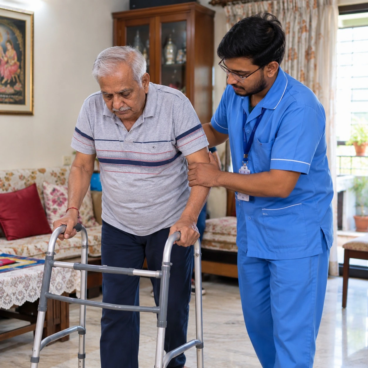 Caregiver helping an elderly person at home