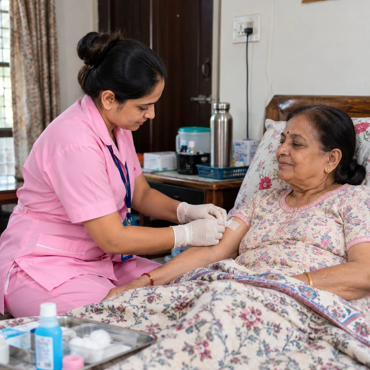 Female nurse at home in Noida