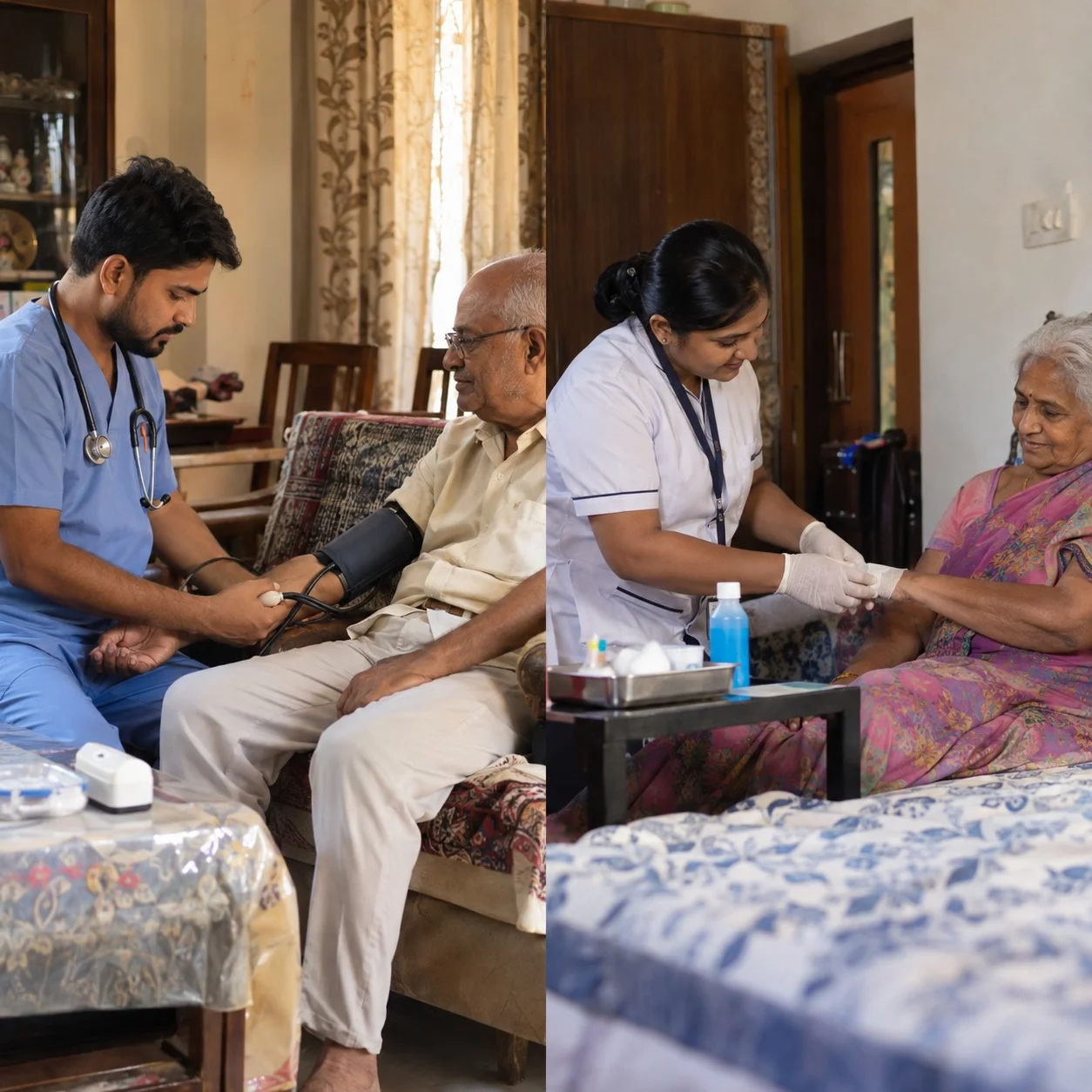 Trained patient care attendant at home